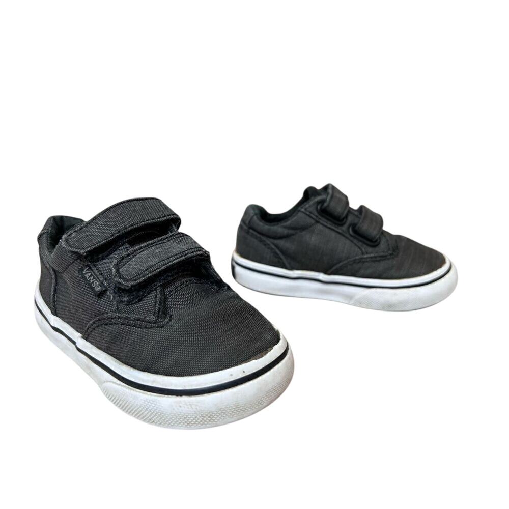 Vans TB4R‎ Black Canvas Hook & Loop Low Top Sneakers Shoes 5 Toddler Skater